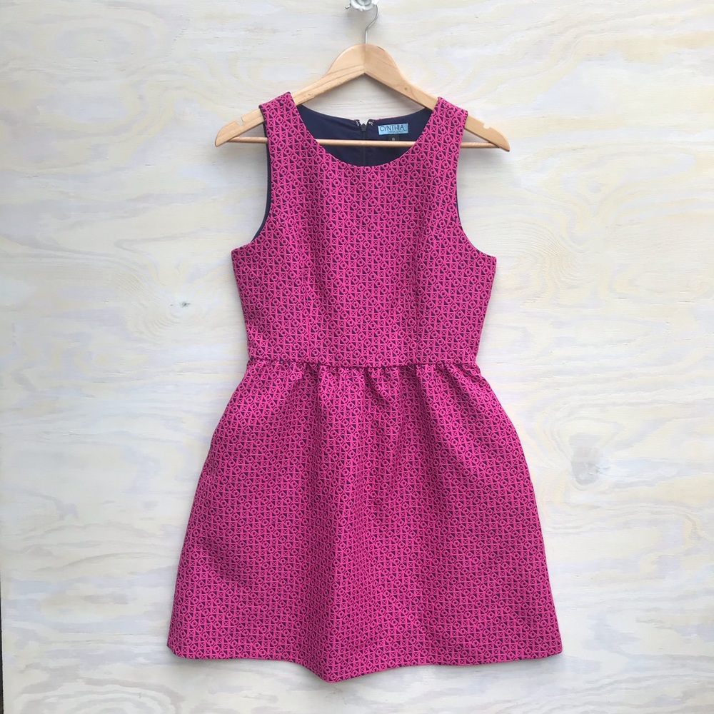 Cynthia Rowley fit & flare pink brocade dress sz 8